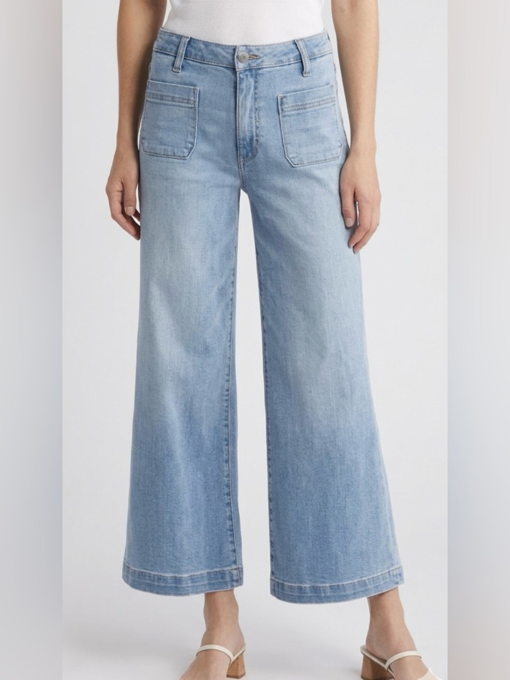 Matilda Jane High Rise Light Wash Wide Leg Ankle Crop Jeans size 14